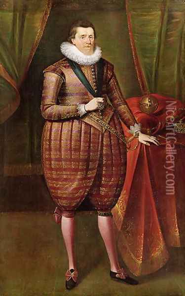 James VI of Scotland and I of England 1566-1625, c.1618 Oil Painting - Paulus Van Somer