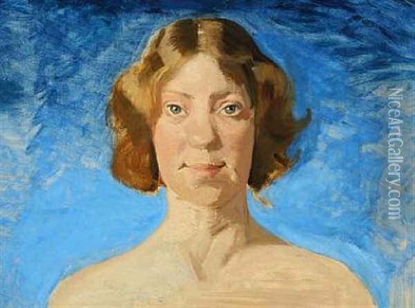 Portait Of The Female Artist Bertha Dorph Oil Painting - Harald Slott-Moller