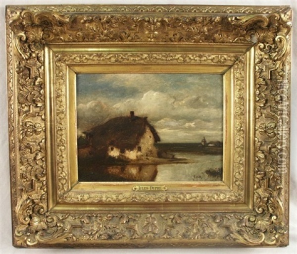Thatched Cottage By Water Oil Painting - Jules Dupre