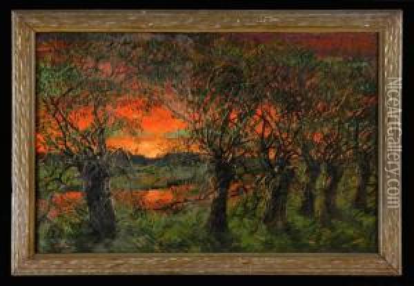 Flaming Sky Oil Painting - Jonas Lie
