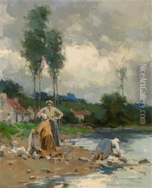 Washing At The Riverbank Oil Painting - Farquhar McGillivray Strachen Knowles