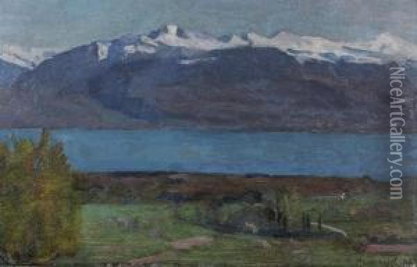 Landschaft Am Genfersee. Oil Painting - Abraham Hermanjat