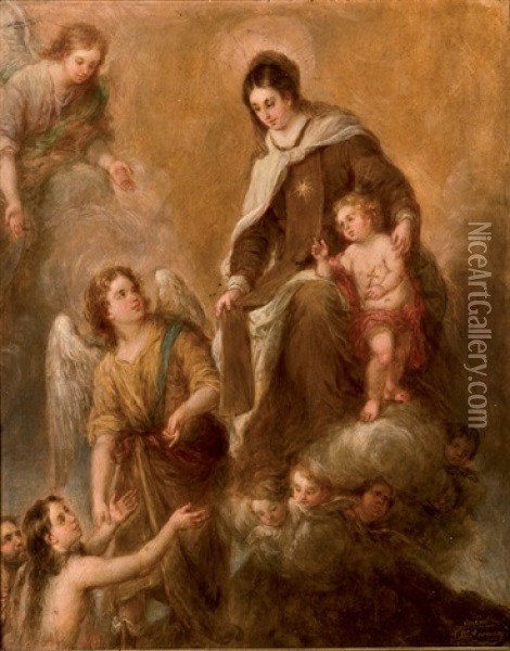 Virgen Con El Nino Y Angeles Oil Painting - Jose Maria Romero y Lopez