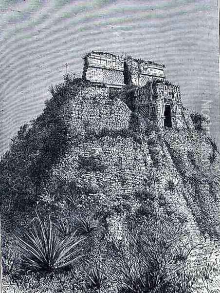 The Dwarf's House at Uxmal, from The Ancient Cities of the New World, by Claude-Joseph-Desire Charnay, engraved by A. Kohl, pub. 1887 Oil Painting - Taylor