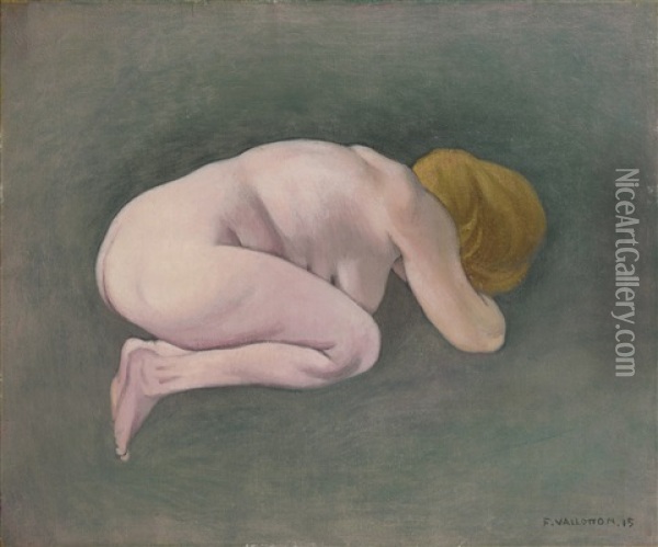 Femme Blonde Accroupie Oil Painting - Felix Vallotton