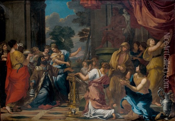 Salomon Adorant Les Idoles Oil Painting - Giovanni Francesco Romanelli
