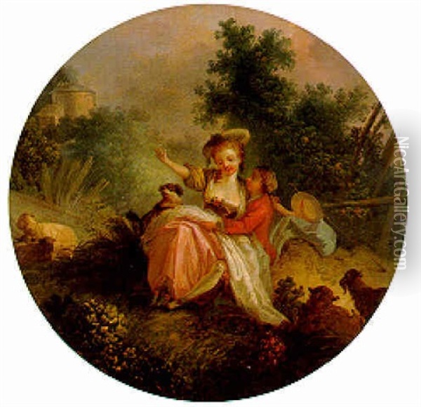 An Amourous Couple In A Landscape Oil Painting - Jean Baptiste Huet