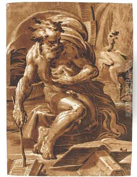 Diogenes Oil Painting - Ugo Da Carpi