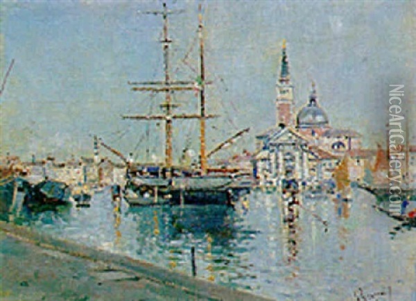 Veliero E Barche A San Marco Oil Painting - Antonio Maria de Reyna Manescau