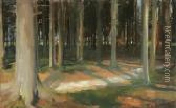 Lochhamer Forest Near Munich--1889 Oil Painting - Ferdinand Ii Wagner