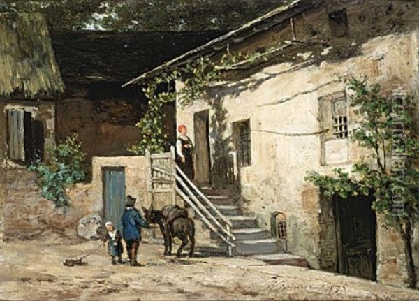 Travellers Near A House Oil Painting - Martinus Wilhelminus Liernur