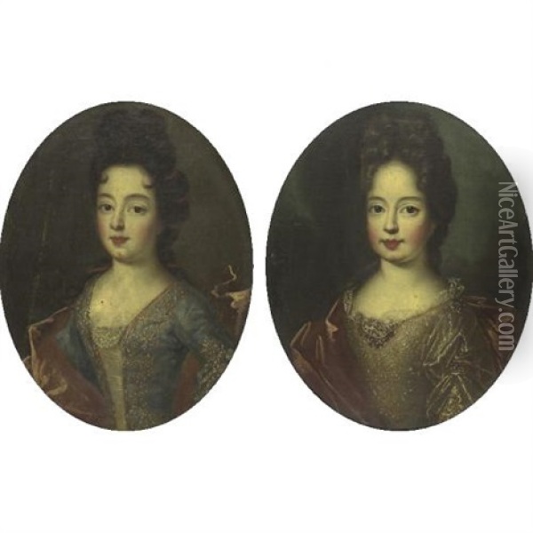Portraits Of Two Ladies (louise Marie De Bourbon And Francoise Marie De Bourbon?; Pair) Oil Painting - Pierre Mignard the Elder