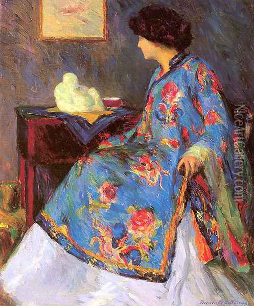 Lady in a Chinese Silk Jacket 1909 Oil Painting - Bernhard Gutmann