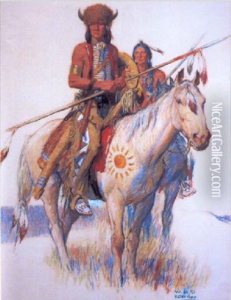 Blackfoot Warriors- In Search Of Coups Oil Painting - William Henry Dethlef Koerner