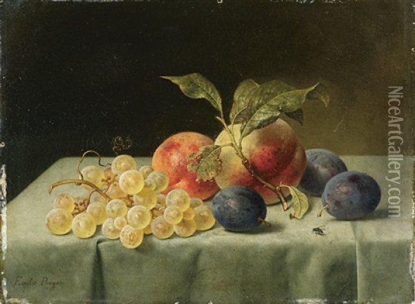 Fruchtestillleben Mit Pfirsichen, Pflaumen Und Trauben Oil Painting - Emilie Preyer