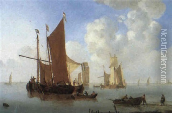 Dutch Coastal Craft Anchored Just Off-shore Oil Painting - William Anderson