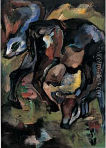 Deux Vaches Dans Un Paysage Oil Painting - Julo Levin