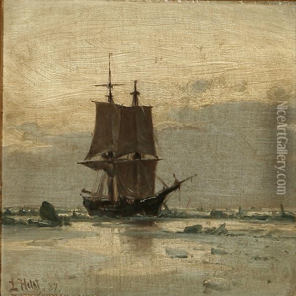Seascape With Asailing Ship On The Sea Oil Painting - Lauritz B. Holst