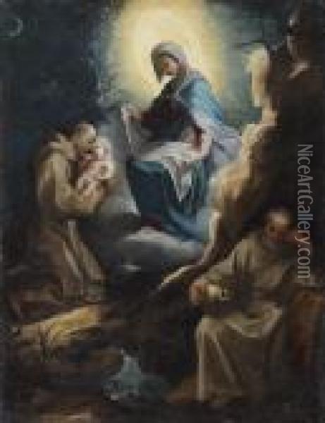 Saint Antoine Recevant L'enfant Jesus De La Vierge Oil Painting - Ventura Salimbeni