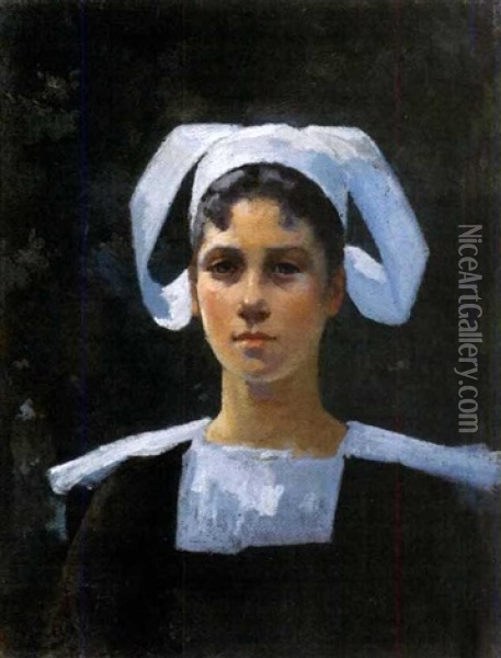 Jeune Normande A La Coiffe Oil Painting - Fanny Laurent Fleury