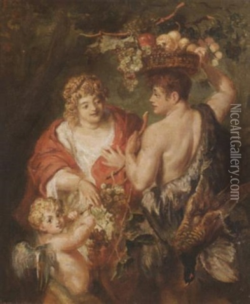 Bacchus Und Ceres Mit Amor Oil Painting - Ludwig Adam Kunz