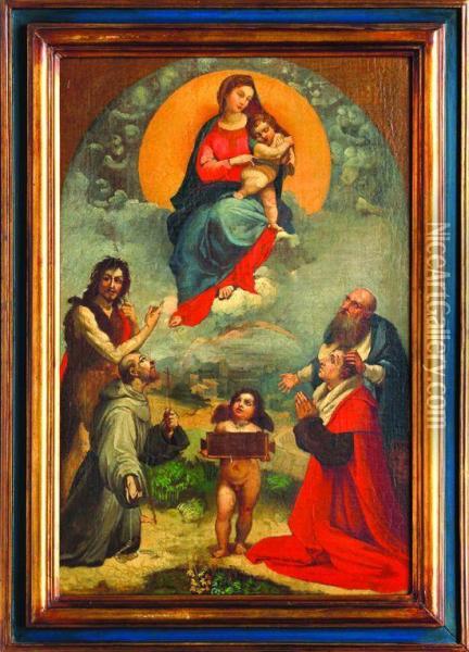 Contemplacion De La Virgen Maria Por Los Santos Oil Painting - Jose Salome De Pina