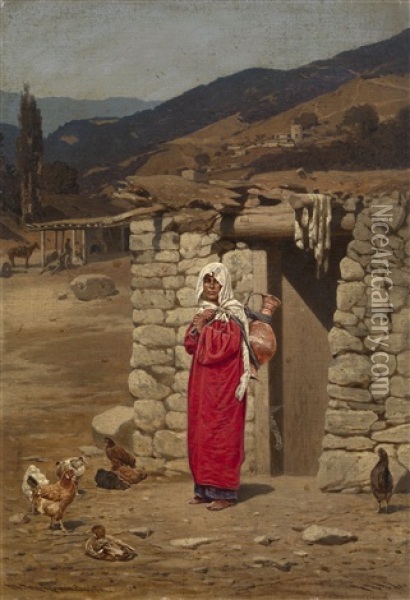 Peasant Woman Oil Painting - Petr Nikolaevich Gruzinsky