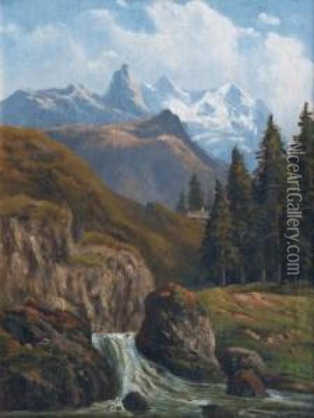 Felsbach Vor Alpenpanorama Oil Painting - Josef Willroider