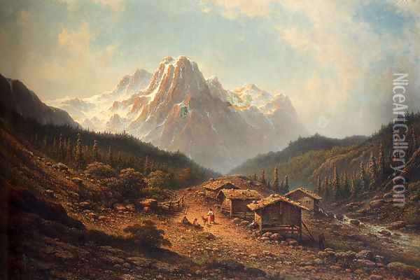A Summer Day In The Alps Oil Painting - Johannes Hilverdink