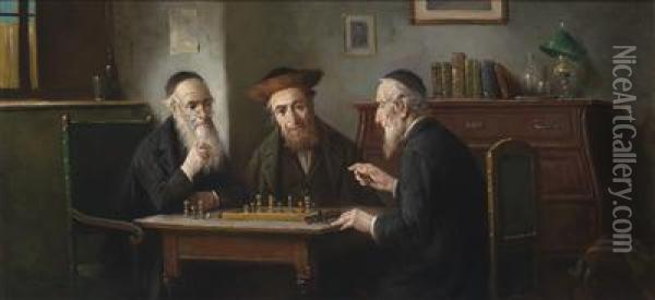 The Game Of Chess Oil Painting - Lajos Kolozsvary