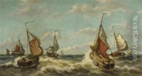 Fischerboote Auf See. Oil Painting - Auguste Henri Musin