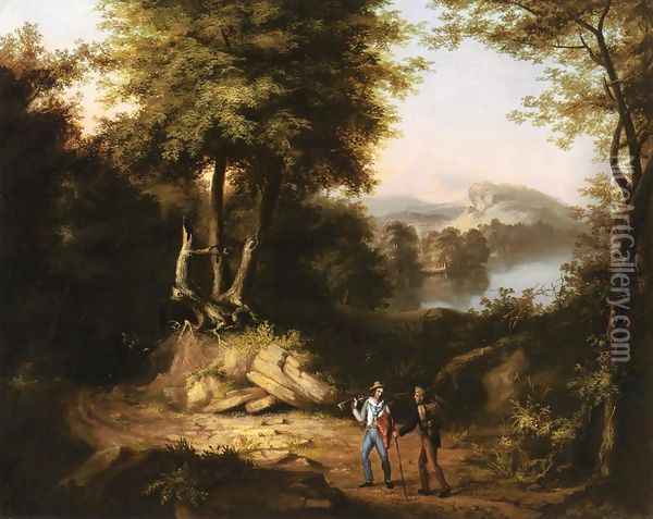 Hunters in a Landscape Oil Painting - Alvan Fisher