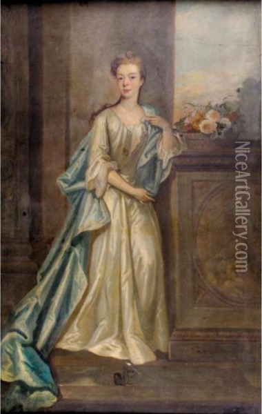Portrait Of Lady Charlotte Herbert, Lady Jeffreys Oil Painting - Sir Godfrey Kneller