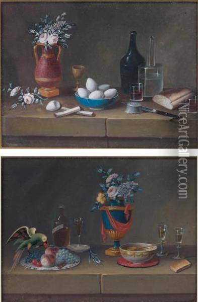Paire De Gouaches En Pendant, 
L'une Au Vase De Porphyre Fleuri Oil Painting - Johann Rudolf Feyerabend