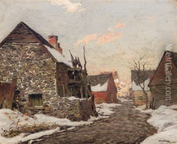 A Winter's Day Oil Painting - George Matthew Bruestle