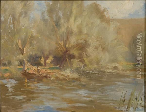River Landscape Oil Painting - Harry William Adams