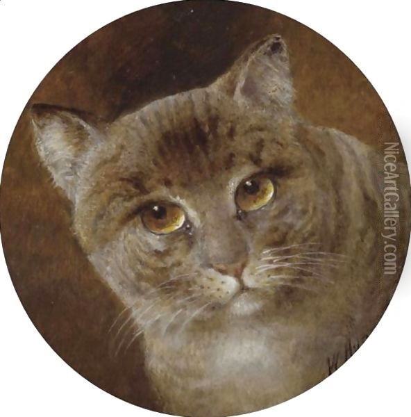 The Head Of A Cat Oil Painting - William Huggins