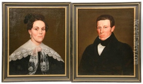 Portraits Of Almond Derby And His Wife Abigail Kendall Derby Oil Painting - Deacon Robert Peckham