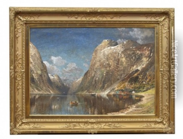 Norskt Fjordlandskap Oil Painting - Johann Holmstedt