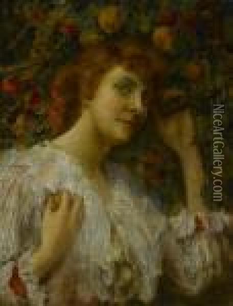 Lady With Peaches Oil Painting - Frederick Arthur Bridgman