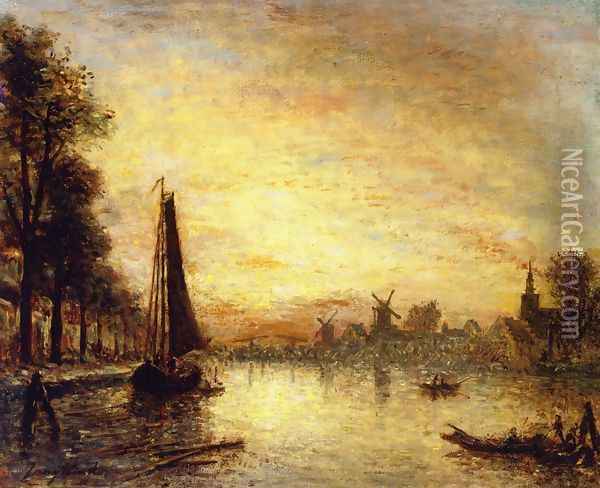 Boats at the Quay, Holland Oil Painting - Johan Barthold Jongkind