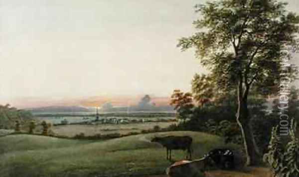 Sunrise Flatbush and the Ocean from the Greenwood Cemetery Long Island New York Oil Painting - George Harvey