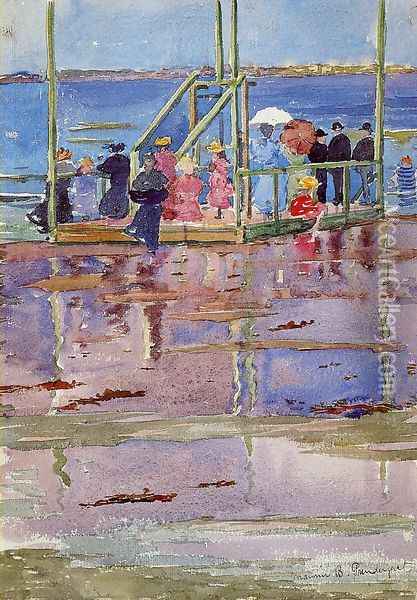 Float At Low Tide Revere Beach Aka People At The Beach Oil Painting - Maurice Brazil Prendergast