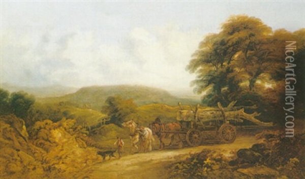 Wooded Landscape With Travellers On A Path Oil Painting - John Joseph (of Bath) Barker
