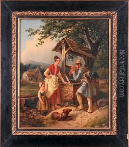 Wedrowiec Przy Studni, 1837 R. Oil Painting - Jacob Munk