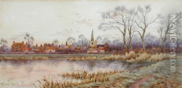 Church And Village On A River Oil Painting - Gilbert Baird Fraser