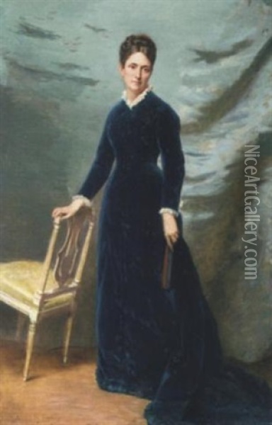 Jeune Femme A La Robe Bleue Oil Painting - Auguste de (Breley) LaBrely