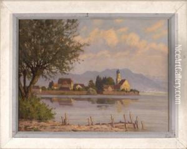 Blick Vom Malerwinkel Auf Wasserburg Am Bodensee Oil Painting - Albert Wunderlich