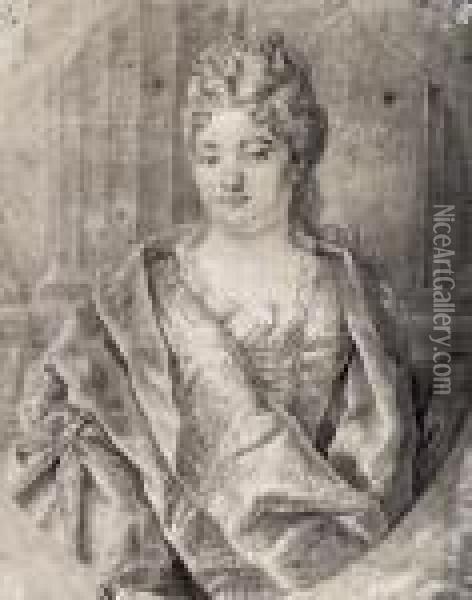 Portrait De Femme De Qualite En Buste Dans Un Grand Manteau Brode Oil Painting - Hyacinthe Rigaud