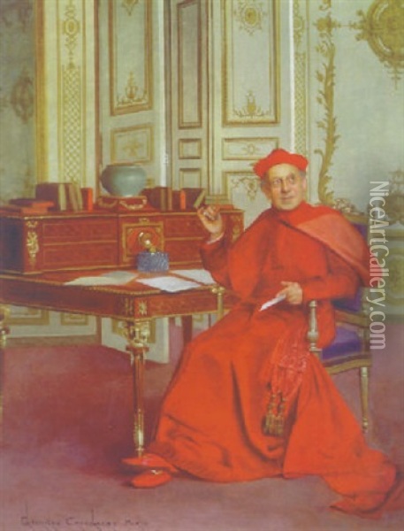 Composing A Sermon Oil Painting - Georges Croegaert